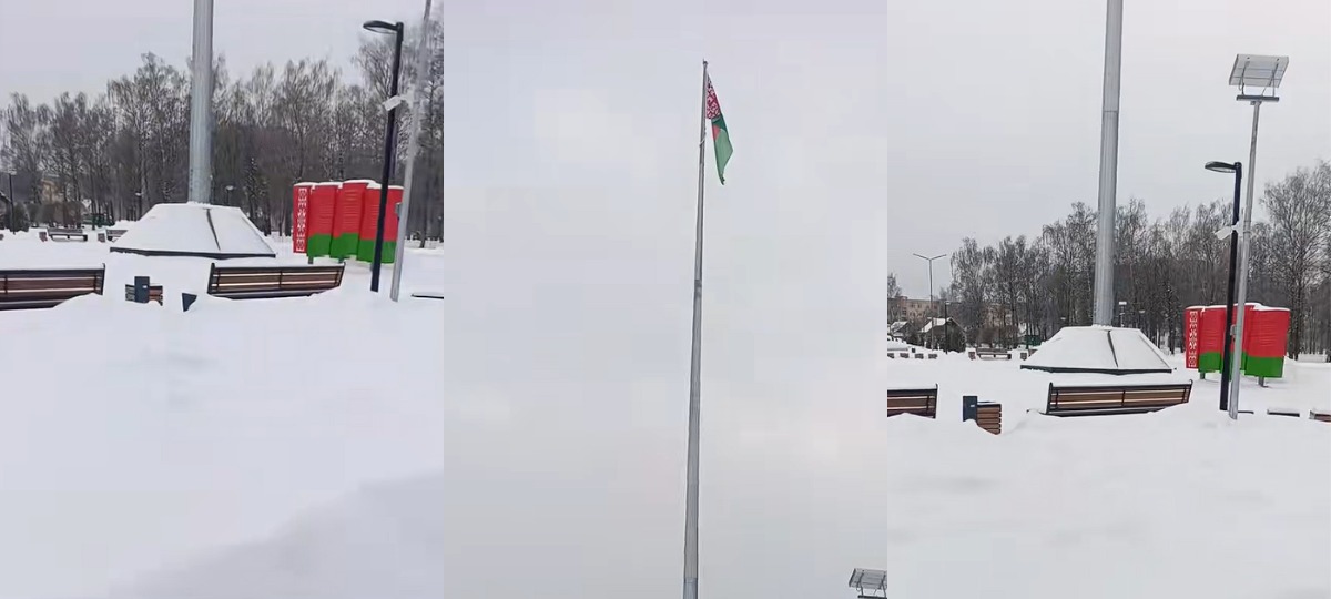 площадь в беларуском городе завалило снегом