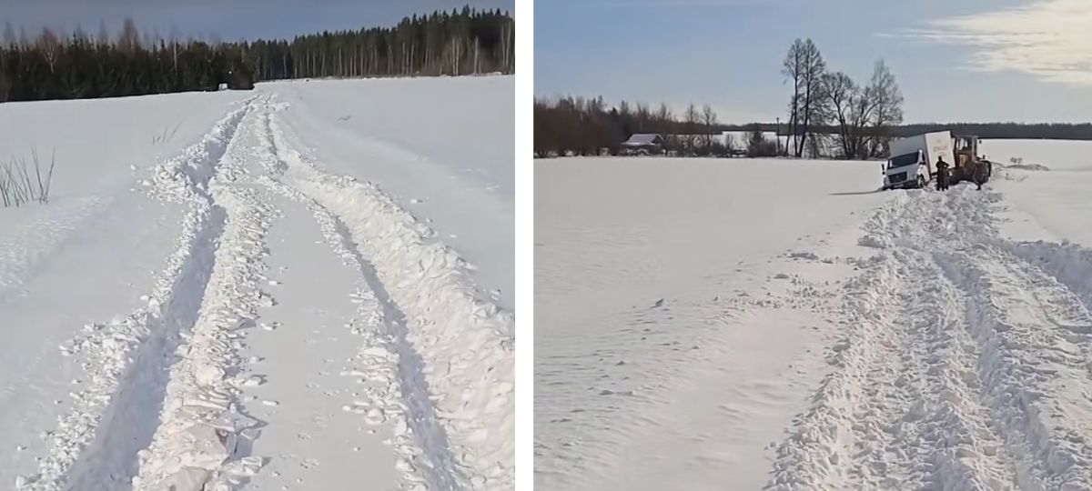 снег, дорога, деревня