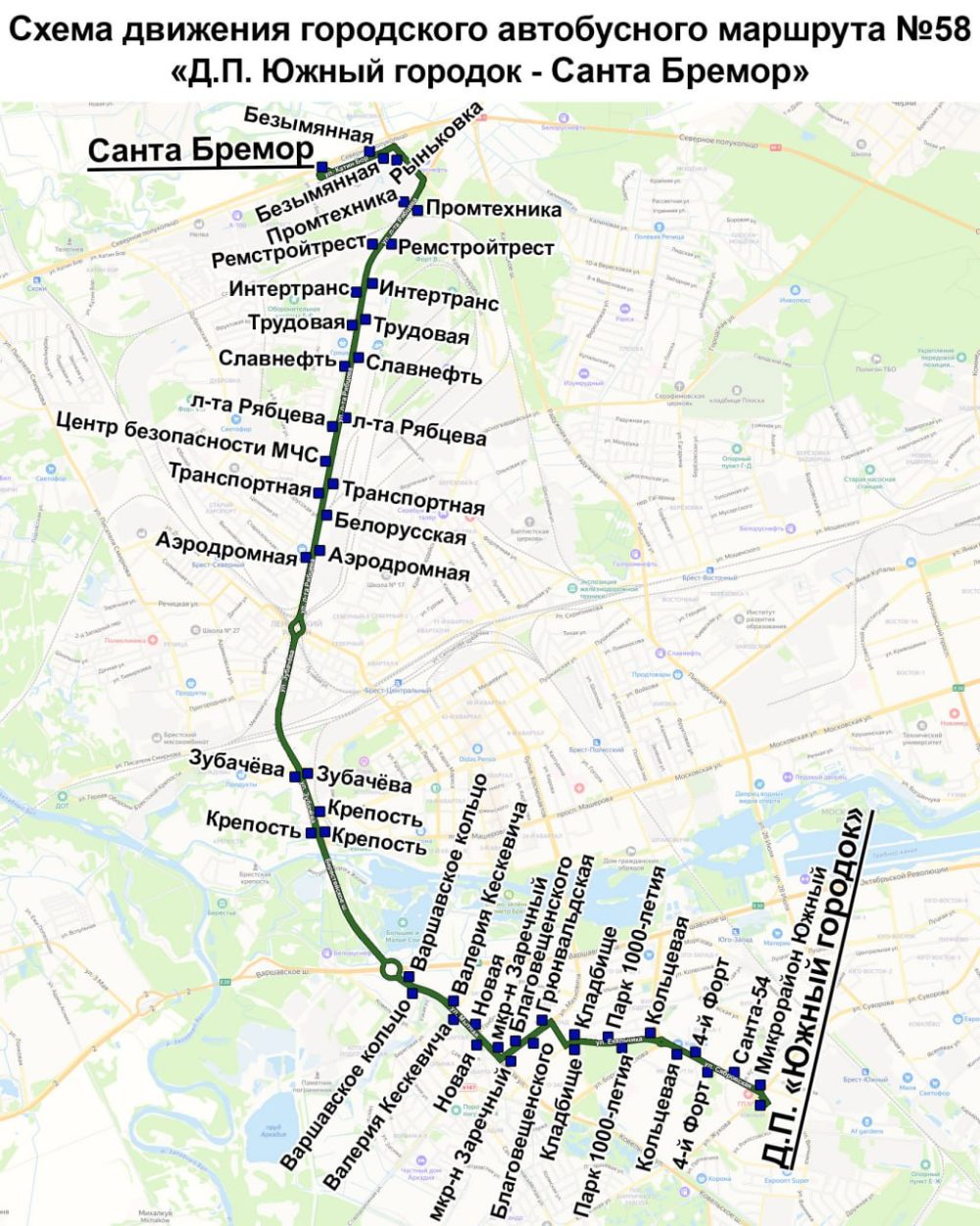 Маршрут нового автобуса №58 в Бресте. Фото: Брестский горисполком