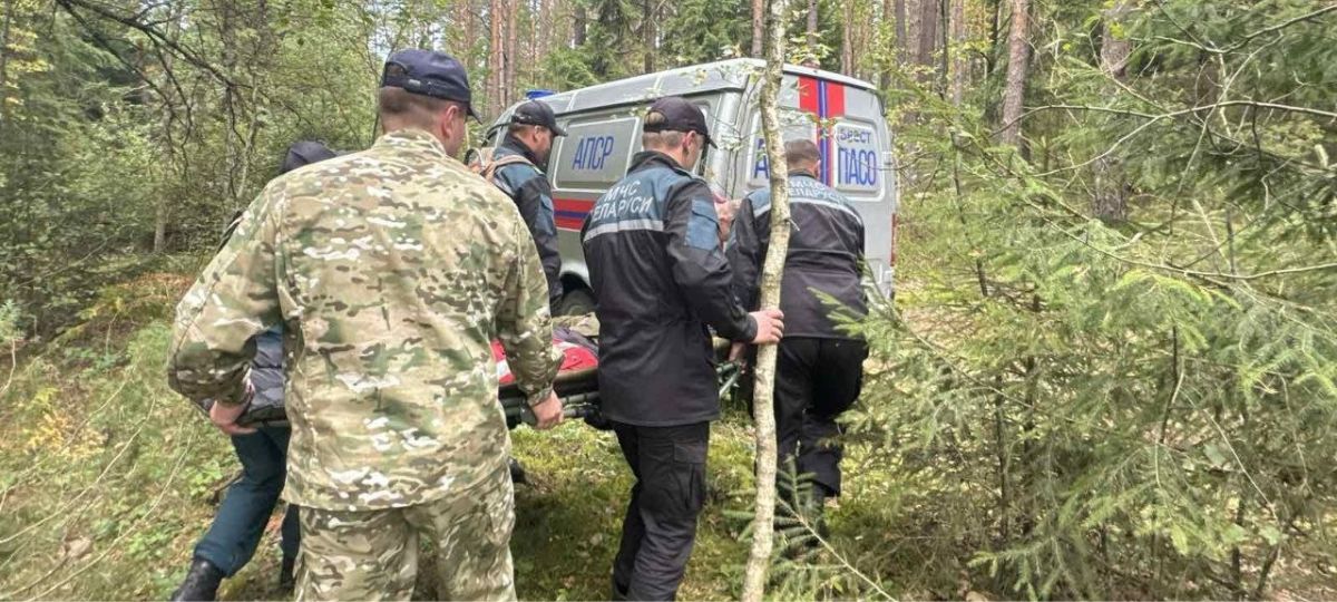 Спасатели несут пенсионерку из леса